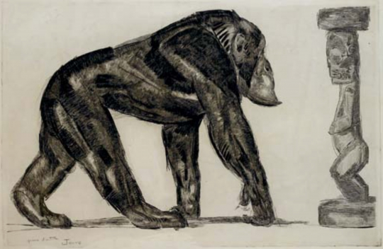 Paul JOUVE (1878-1973) - Chimpanzé à la statue Baoulé, Vers 912.